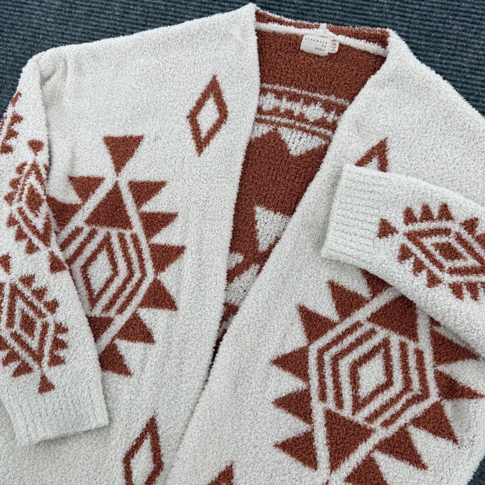 Dreamers by Debut Women 3XL Cardigan Sweater Aztec Fuzzy Knit Cream Rust Orange